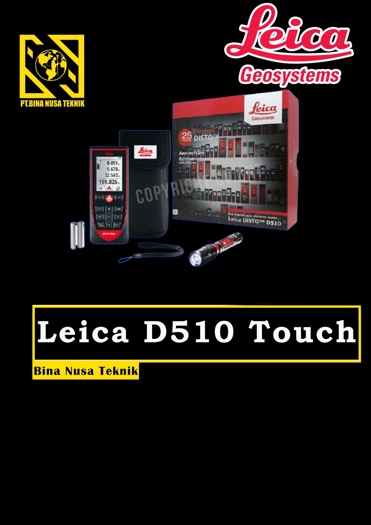 Leica Disto D510 Touch Laser Distance Meter 200m with LED Torch